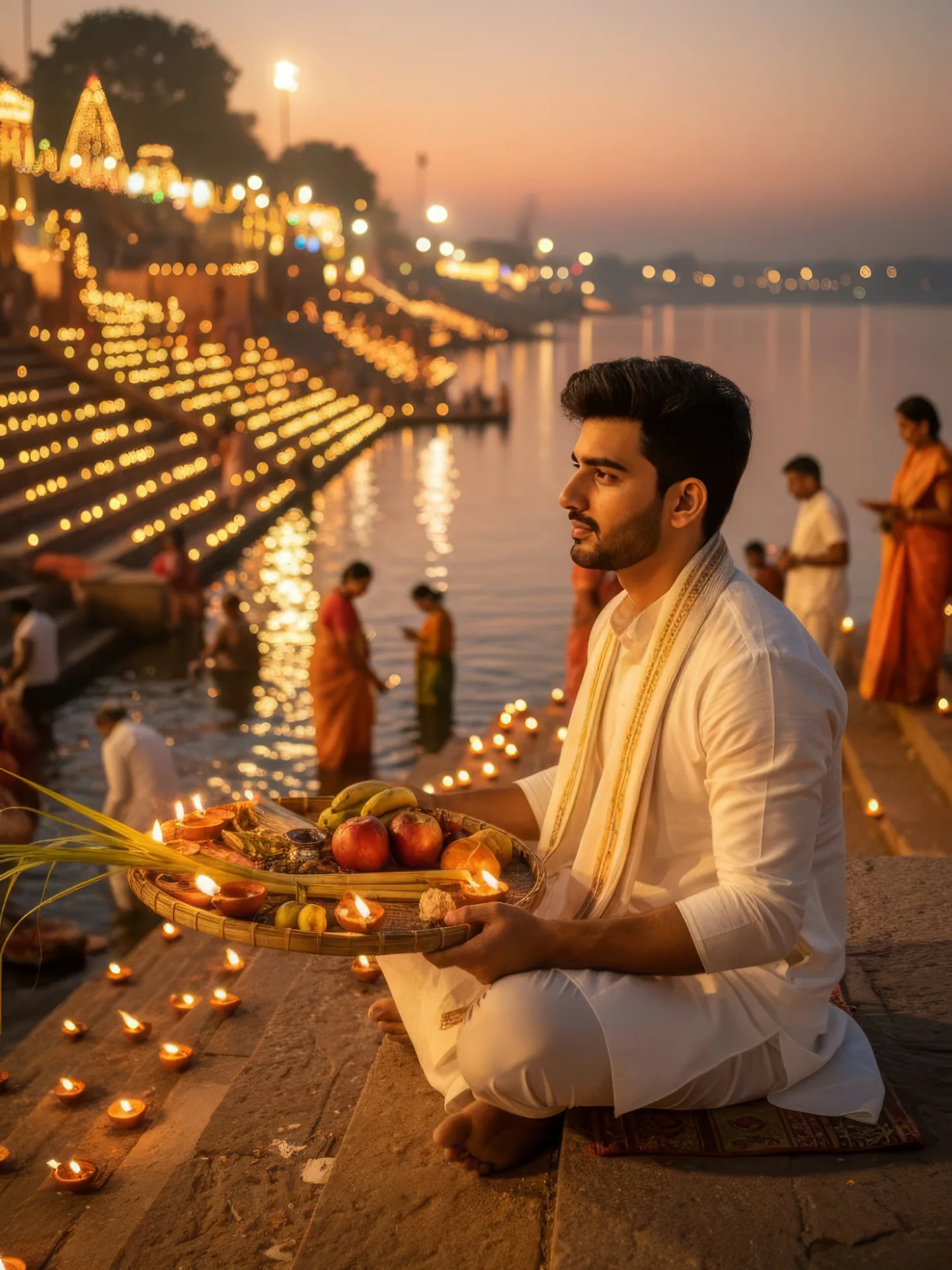 Chhath Puja AI Image Editing seating boy